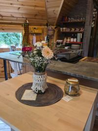 A touch of flowers inside the accommodations.